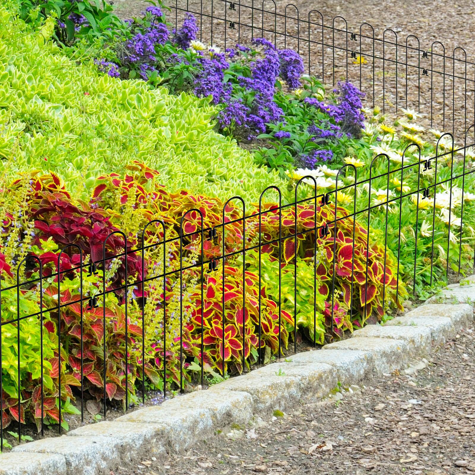 Alt View 2. Oumilen - 20-Pack No Dig Animal Barrier Fence, 16.5in Tall Black Metal Garden Border with 1.5in Spike Spacing.