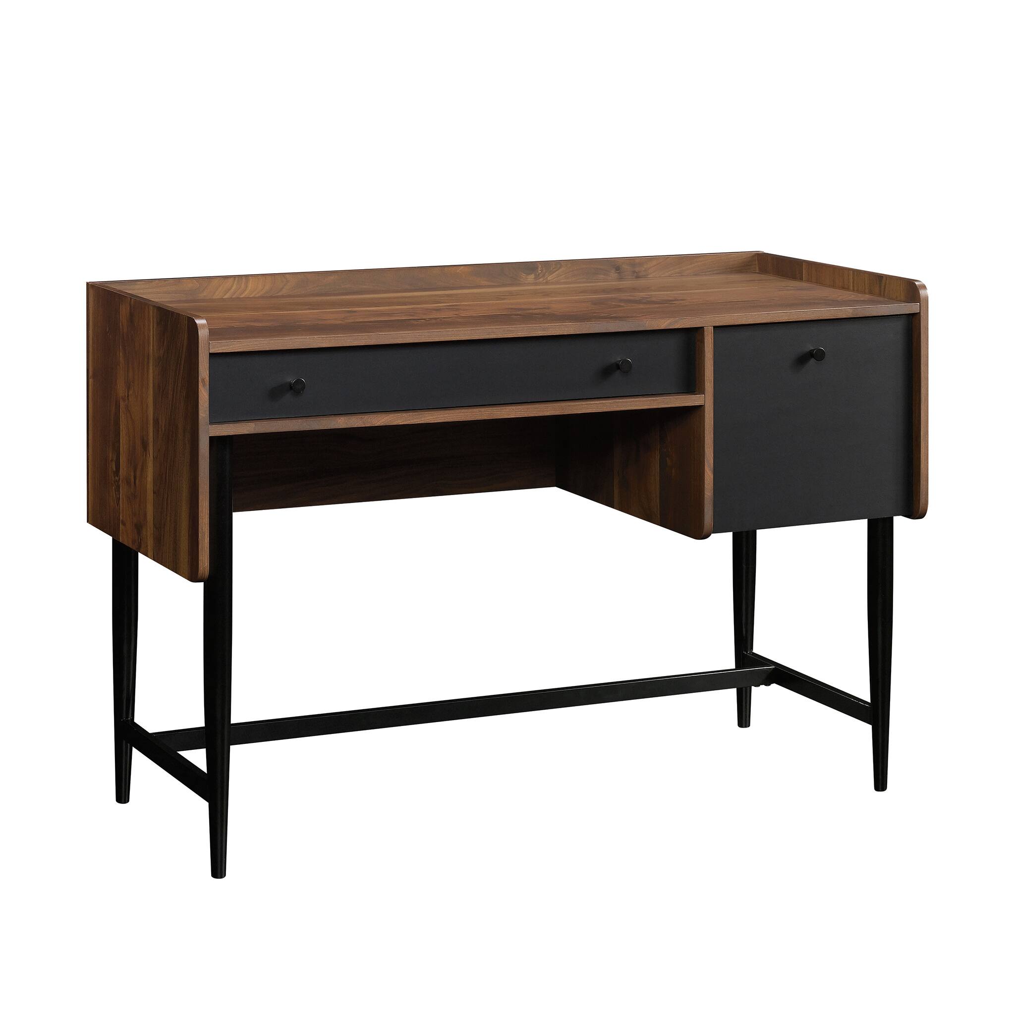 Front. Spaco - Writing Desk with File and Pencil Drawers, Metal Base - Brown.