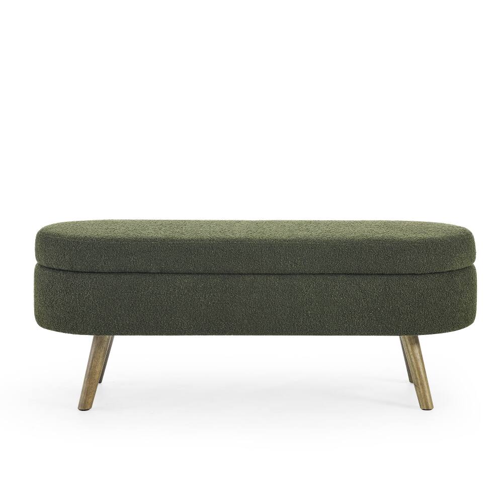 Alt View 7. Ropilly - Ropilly Green Oval Storage Ottoman Bench with Rubber Wood Legs, Pleated Fabric Footstool Seat for Living Room, 43.5 Inch - Green.