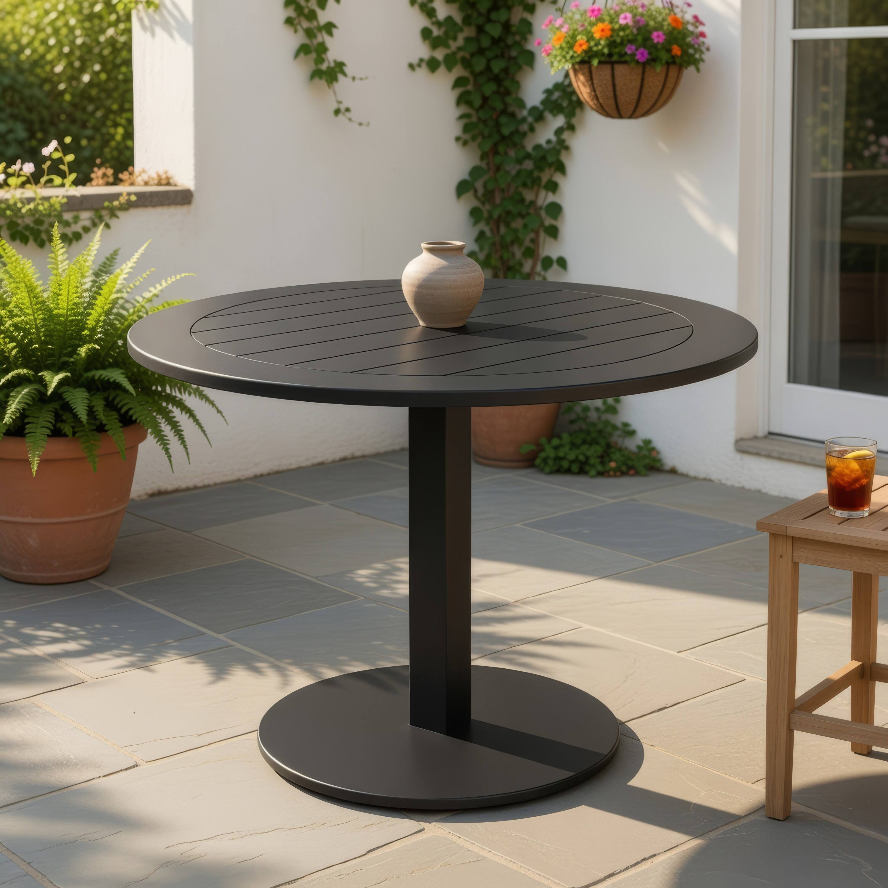 Alt View 4. Manhattan Lane - Keli 35 Inch Round Dining Table, Aluminum Frame, Foldable Design - Gray.