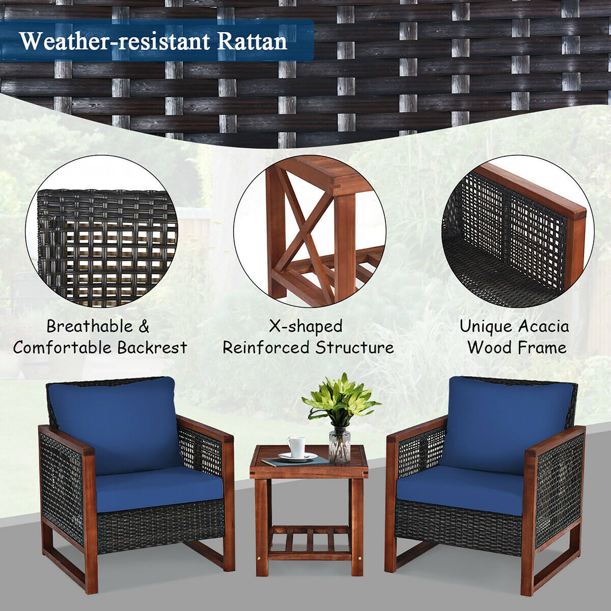 Weather-resistant Rattan, Breathable & Comfortable Backrest, X-shaped Reinforced Structure, Unique Acacia Wood Frame