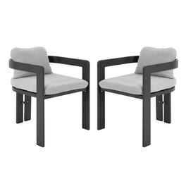 Mondawe - Set of 2 Patio Outdoor Aluminum Dining chair with Cushion - Black+Grey