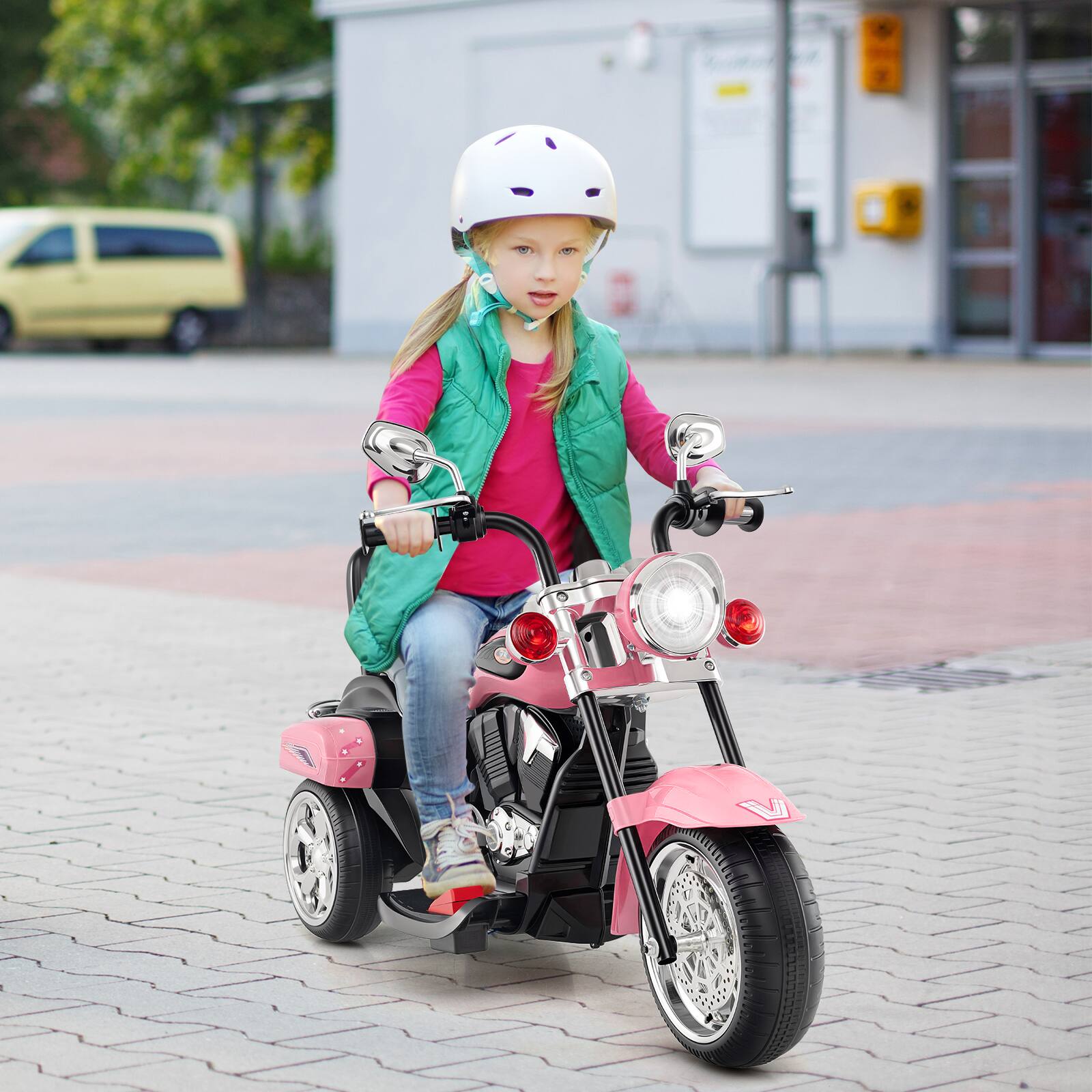 Alt View 1. Costway - Costway 6V Kids Ride on Chopper Motorcycle 3 Wheel Trike with Headlight and Horn Racing - Light Pink.