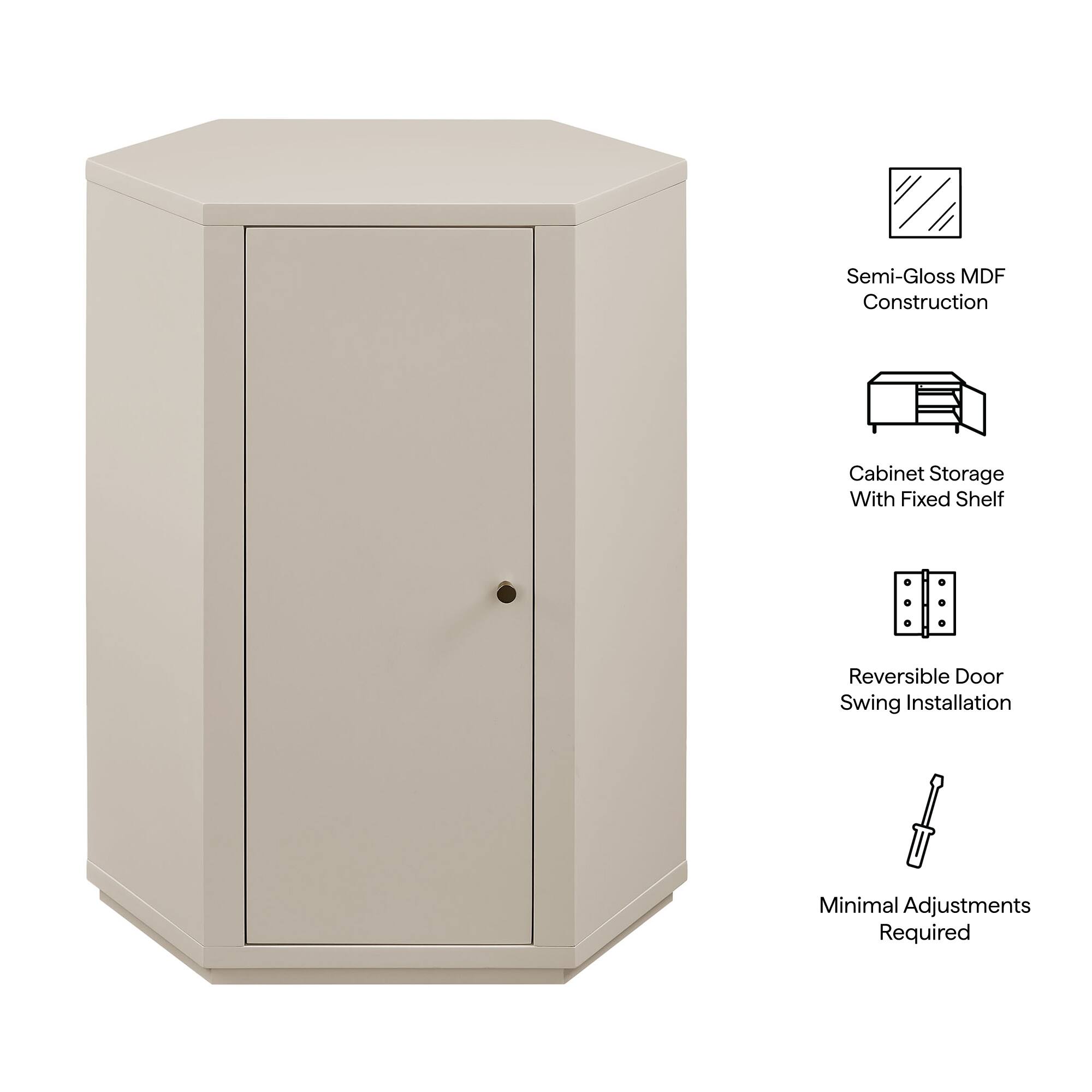 Semi-Gloss MDF Construction Cabinet Storage With Fixed Shelf Reversible Door Swing Installation Minimal Adjustments Required