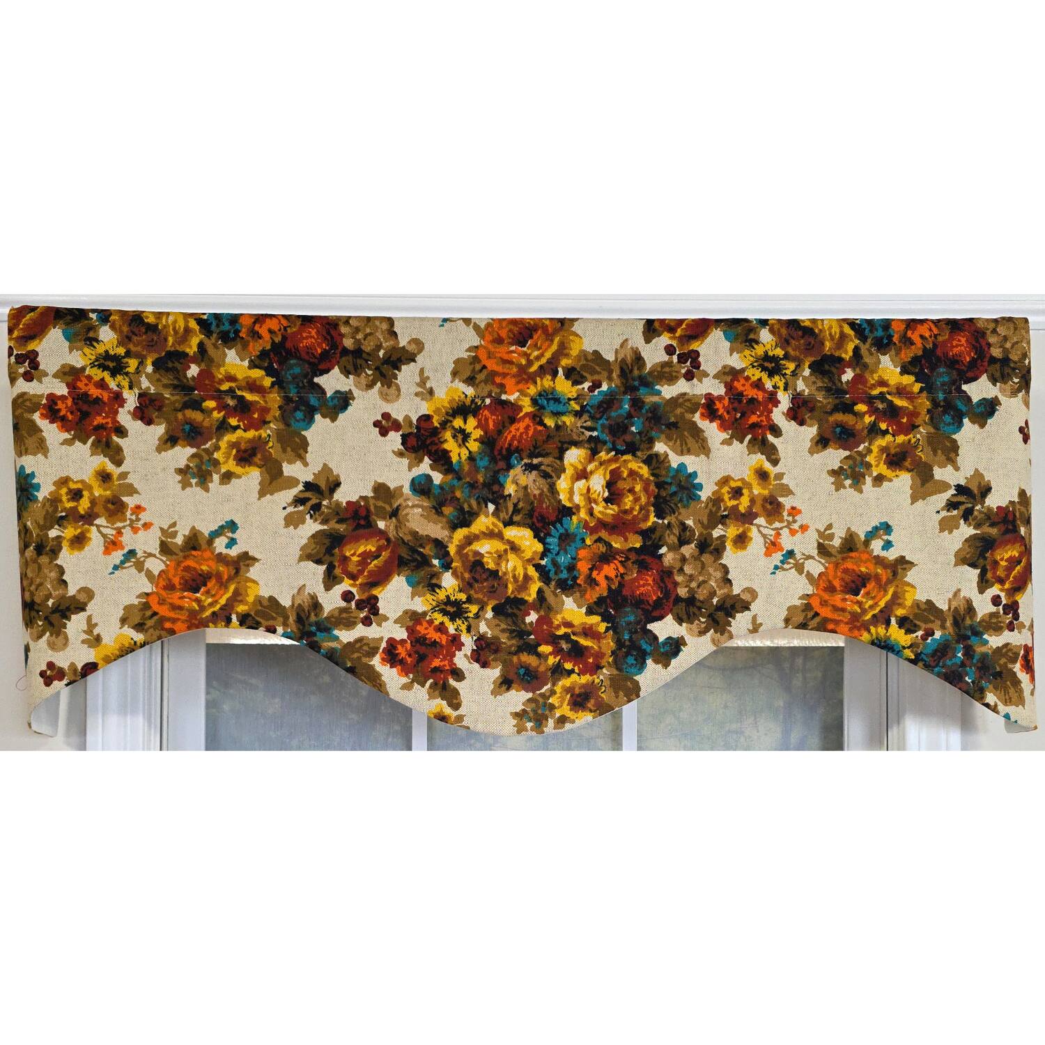 Left. RLF Home - RLF Home 100% Cotton Bountiful Cornice  Fully lined Windows Rod Pocket Valance 50" x 17"  Multi - Multi.