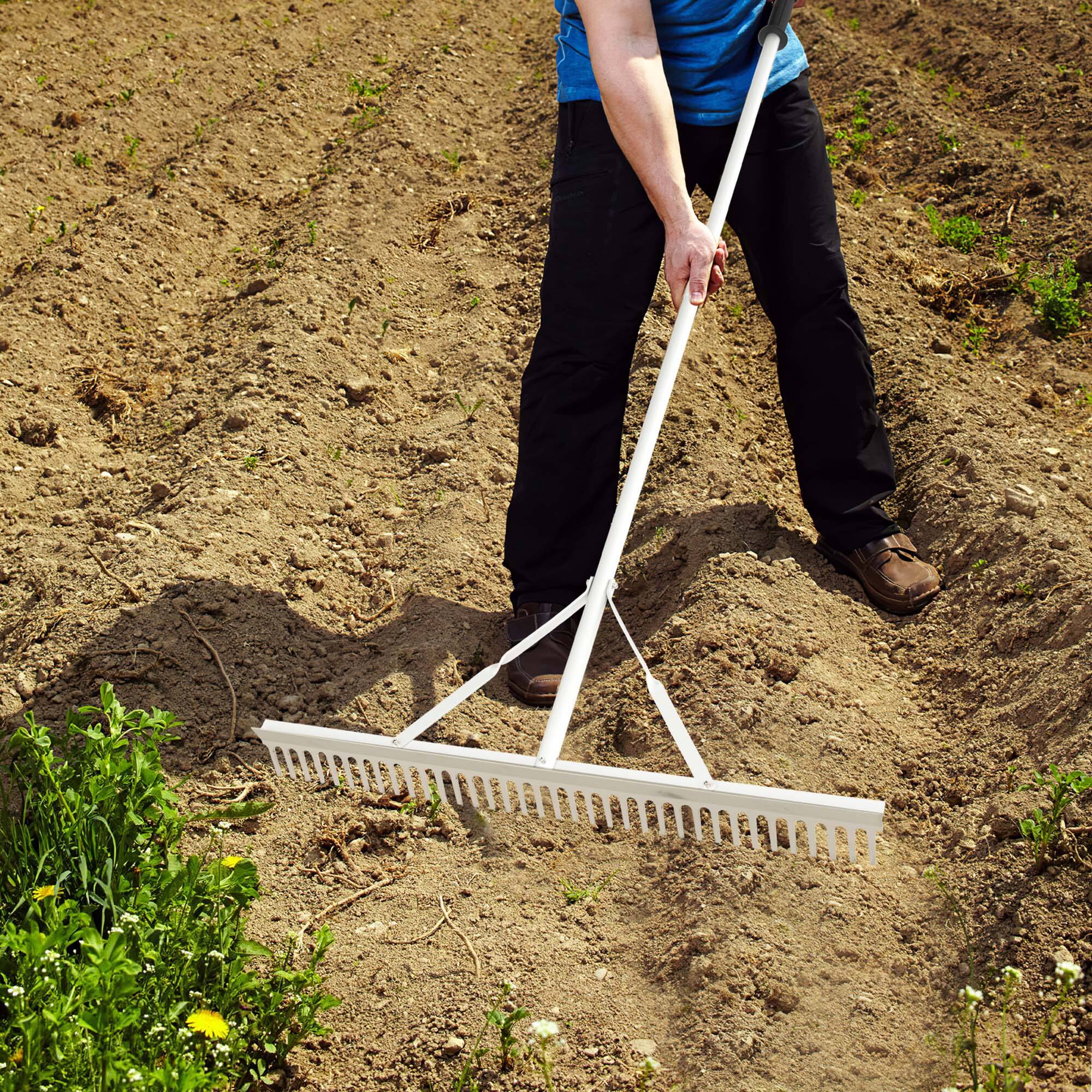 Alt View 4. Costway - Costway Landscape Rake with 36" Head & 68" Handle Heavy-Duty Aluminum Leaf Rake for Lawns - Silver.