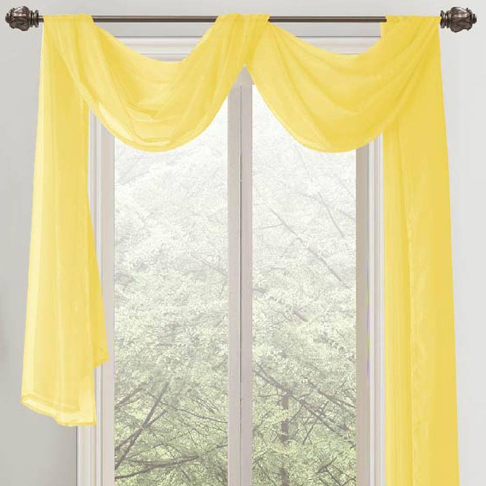 Front. RT Designers Collection - Celine Sheer 55 x 216 in. Sheer Curtain Scarf Valance Neon Yellow - Yellow.