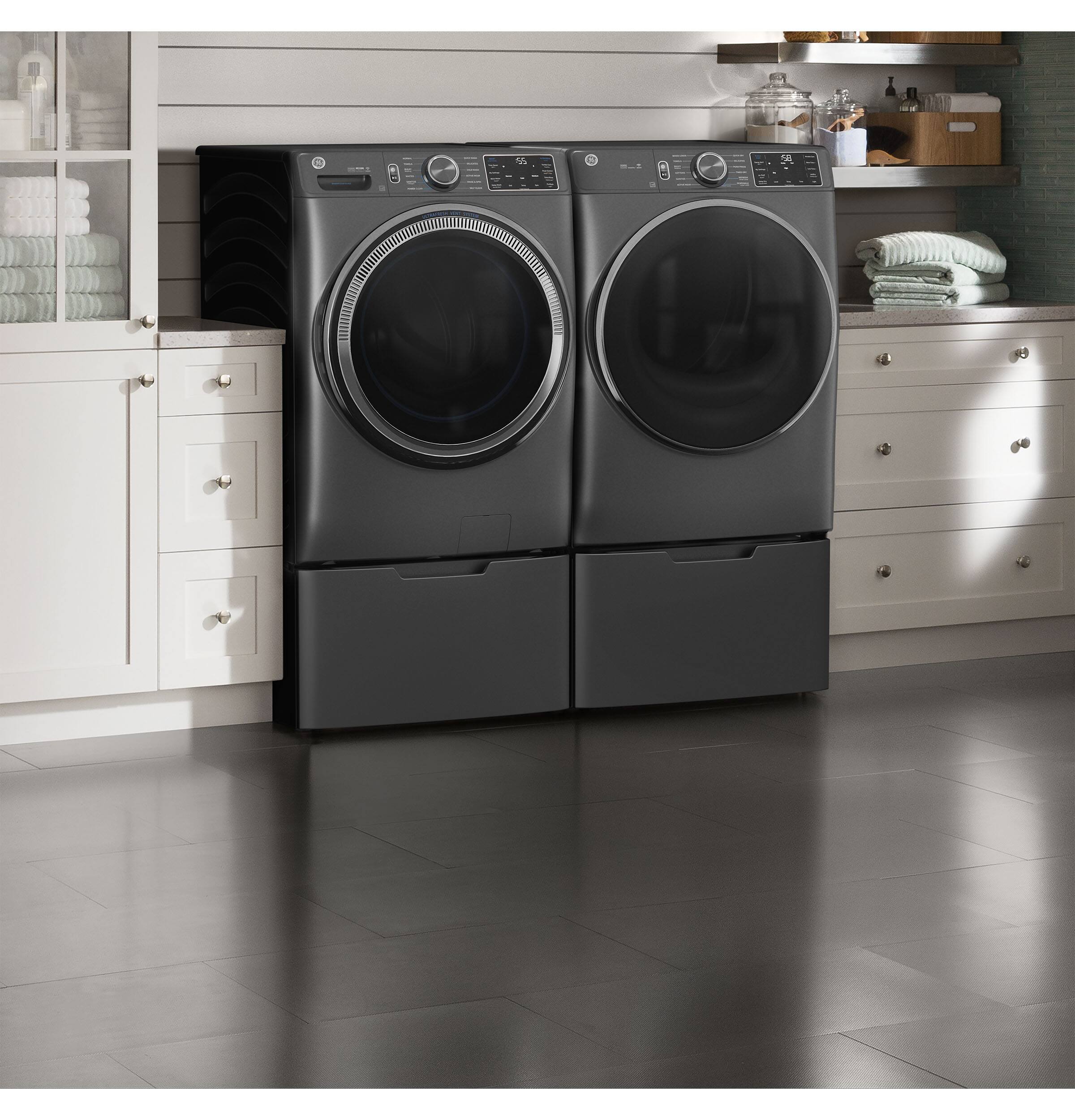 Alt View 4. GE - 16” Laundry Pedestal with Storage Drawer for Select Washers and Dryers - Carbon Graphite.