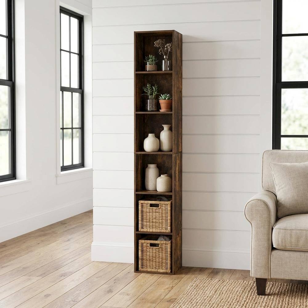 Angle. FurniFact - Wooden bookcase with sleek design for versatile storage - Amber Pine.
