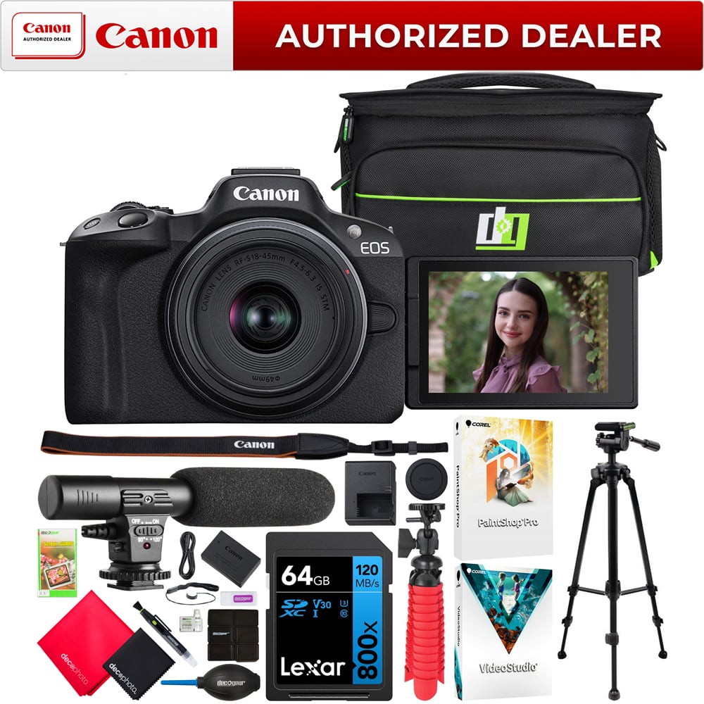 Canon ATN HALER  
Canon AUTHORIZED DEALER  
Canon RF-518-45mm LENS F4.5-6.3 IS CANON STM EOS L 49mm  

Canon = Car as m aito a. TN decephot G decephoto EvRen - decousTr doc 64GB 120 GB MB/s V30 U XC I S Lexar 800x .. ROD o.ii gorei Co VideoStudle  

Canon  
AUTHORIZED DEALER  

Canon EOS  
RF-518-45mm F4.5-6.3 IS STM  

64GB  
120 MB/s  
V30 U XC I S  
Lexar 800x  

120 MB/s  
x800  

VideoStudio  

Palitshop Pro  

COSERI
