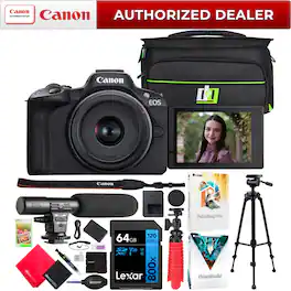 Canon - EOS R50 Mirrorless Camera Black + RF-S 18-45mm F4.5-6.3 IS STM Lens + Pro Bundle