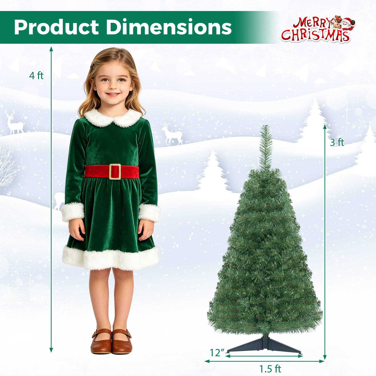 Product Dimensions  
MERRY CHRISTMAS  
4ft  
3ft  
12"  
1.5ft