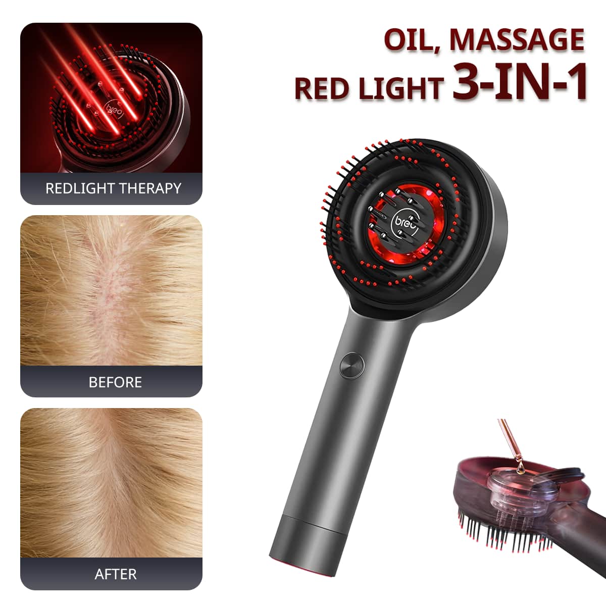 BREO 3 in 1 Electric Scalp Massager with Red Light Therapy