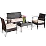 Costway - 4PCS Patio Rattan Conversation Furniture Set Cushioned Seat Glass Table - Multicolor