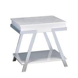 Manhattan Lane - Tius 26 Inch Side End Table, Open Shelf, Chrome, High Gloss White Finish - White, Chrome