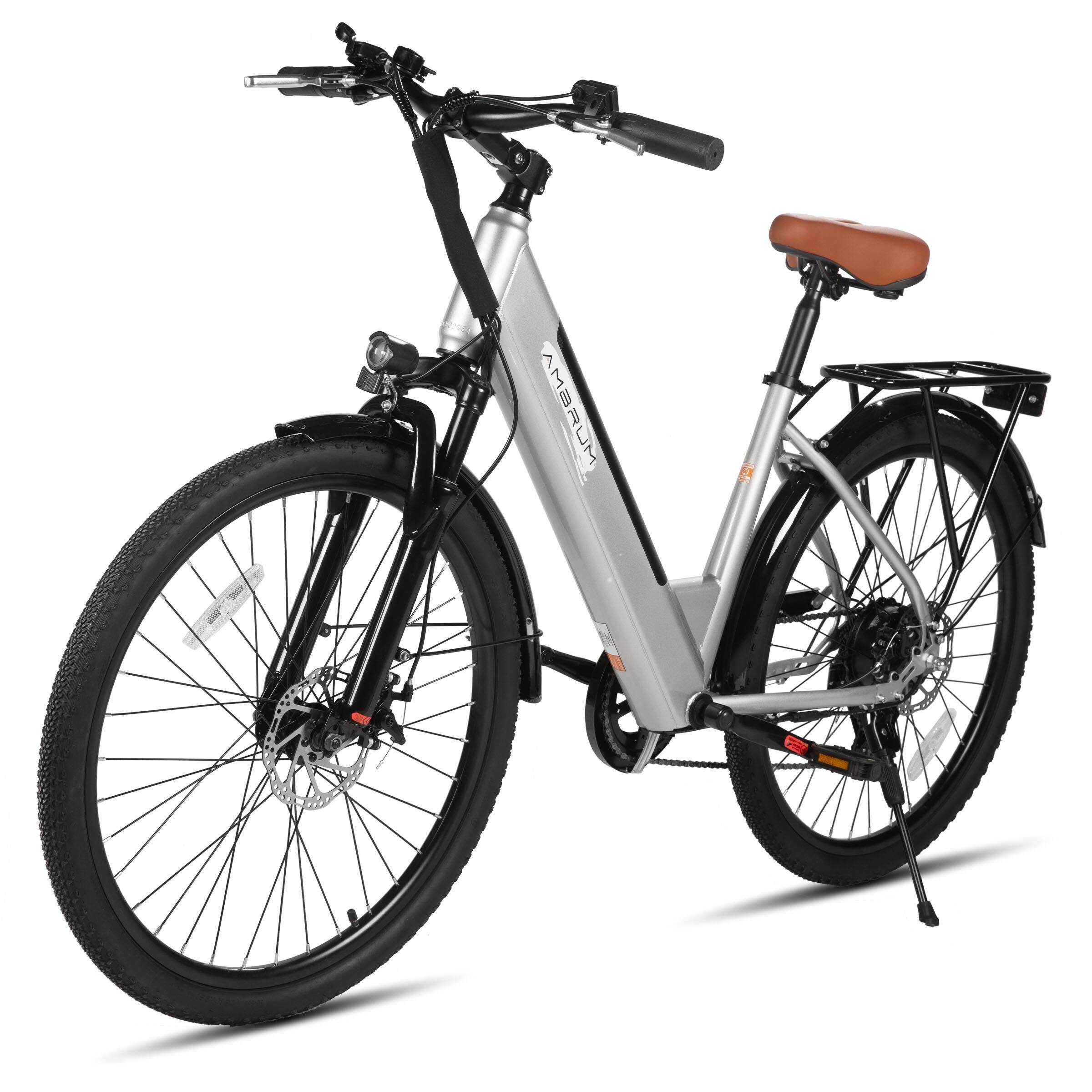 Back. HILAND - ‌Ambrum 26" Electric Bike for Adults, City Commuter E-Bike, 500W Motor, 36V 10.4AH Battery, Silver - Silver.