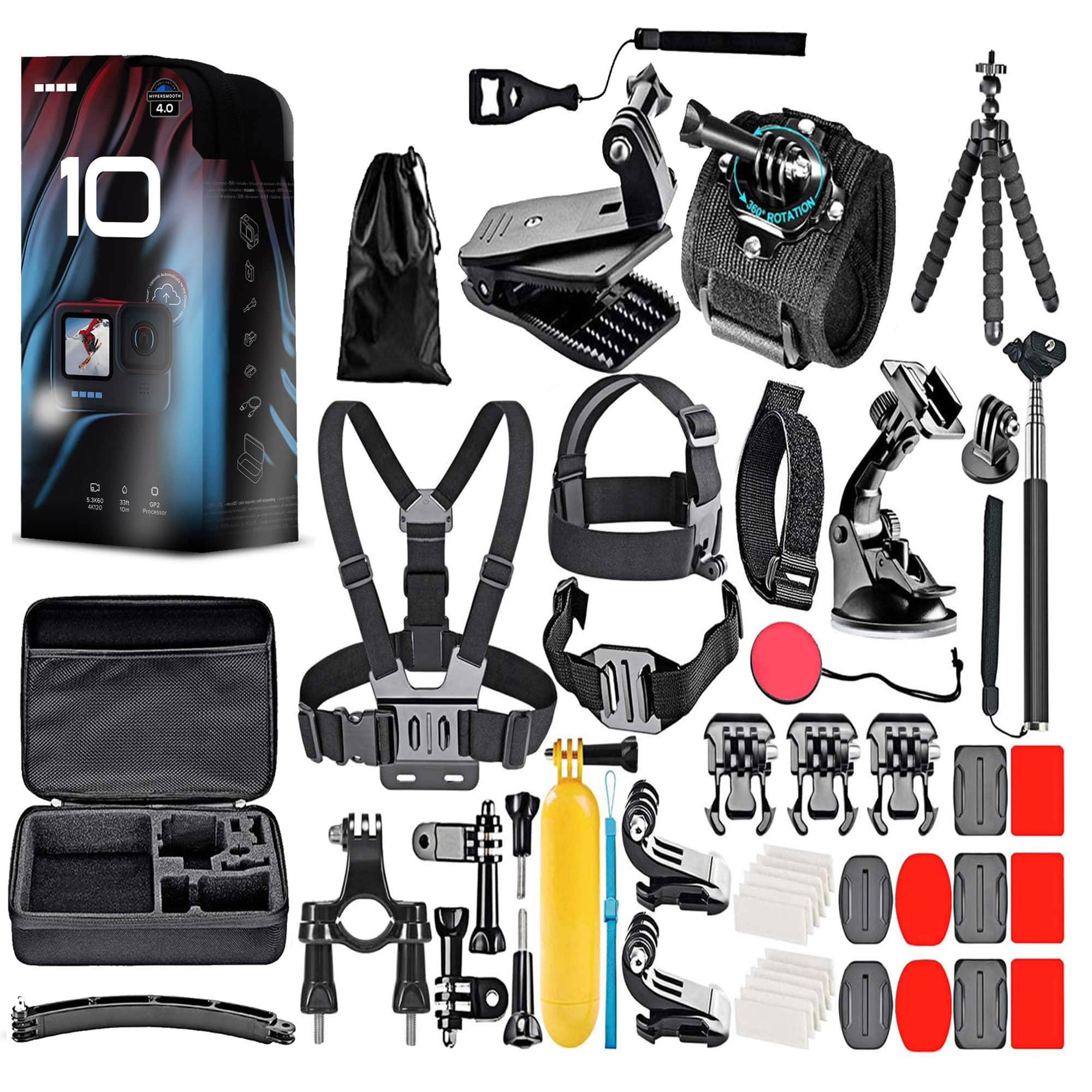 GoPro - HERO10 - Waterproof Action Camera + 64GB Card and 50 Piece Accessory Kit