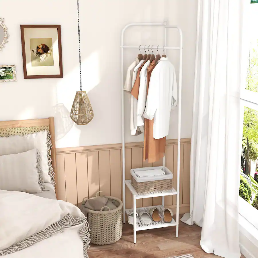 Costway Corner Coat Rack with Shelves Freestanding Hall Tree with Top ...