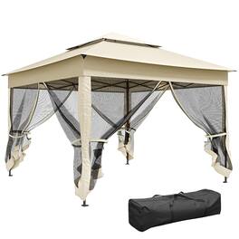 Outsunny - Outdoor Patio Pop Up Canopy Gazebo Shelter with Zipper Netting, Carry Bag - Beige