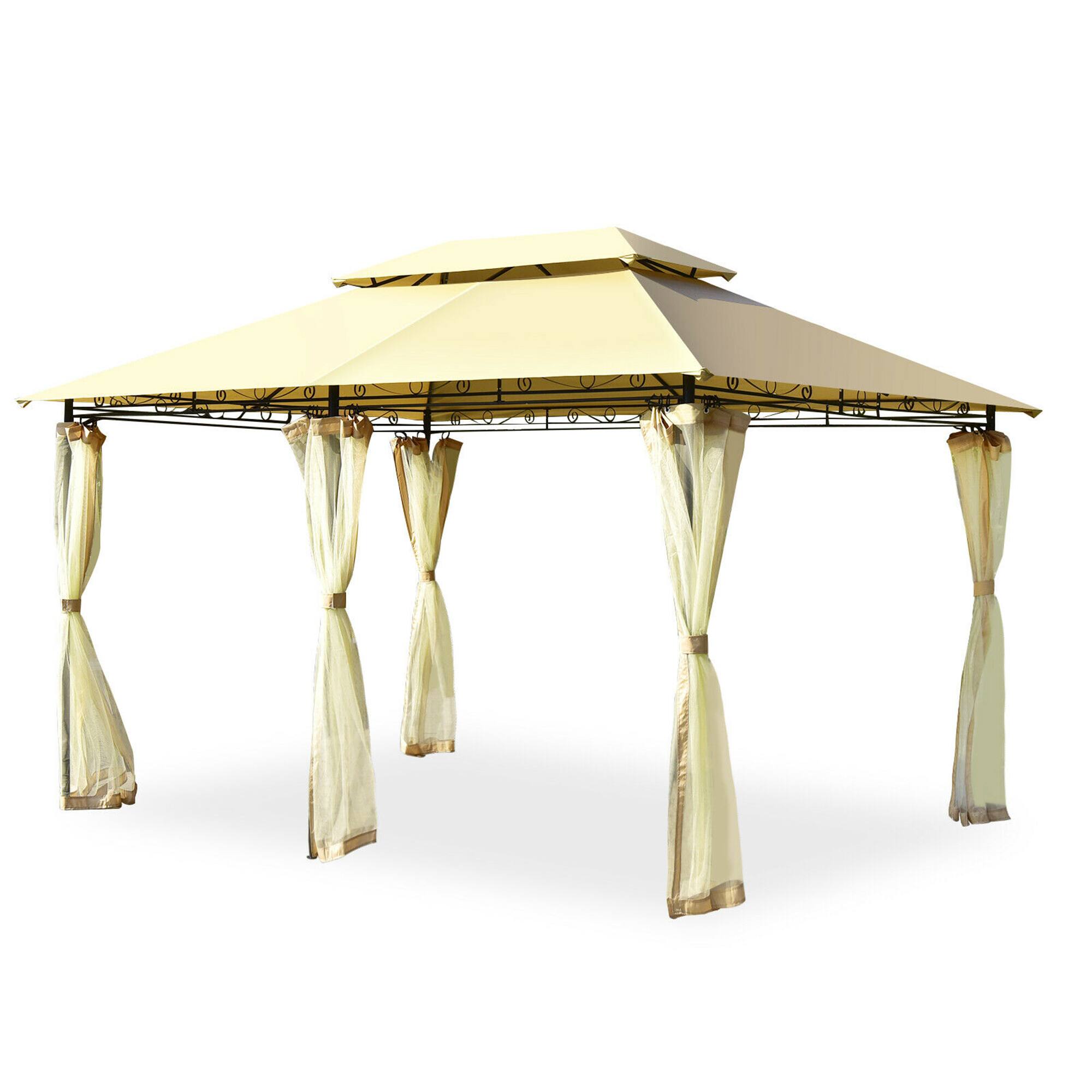 Alt View 9. Gymax - Gymax 2-Tier 10'x13' Steel Gazebo Canopy Tent Shelter Patio Garden Outdoor Netting Beige - Beige.