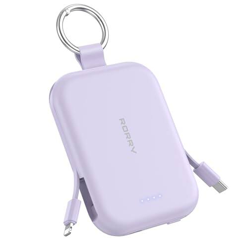 Front. RORRY - RORRY CharmGo 10000mAh Portable Charger, 30W Power Bank, Built-in Cables, Keychain, for iPhone, AirPods & iPad - Pink.