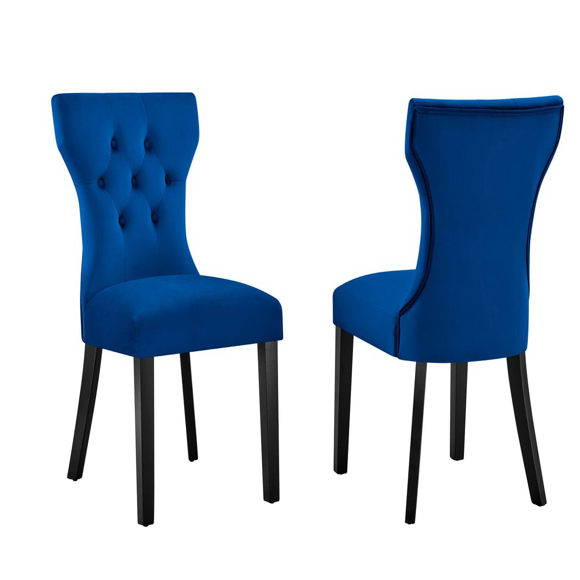Angle. Modway - Silhouette Performance Velvet Dining Chairs Set of 2 by Modway - Navy.