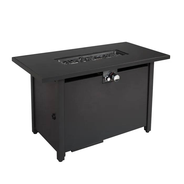 Angle. Mondawe - 25" H x 42" W Steel Outdoor Fire Pit Table with Cover - Black.