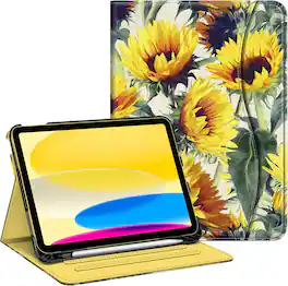 Fintie - Folio Case for iPad (A16) 11-inch 2025 and iPad 10th Gen 10.9 inch 2022, Multi-Angle Viewing Protective Stand Cover - Sunflowers