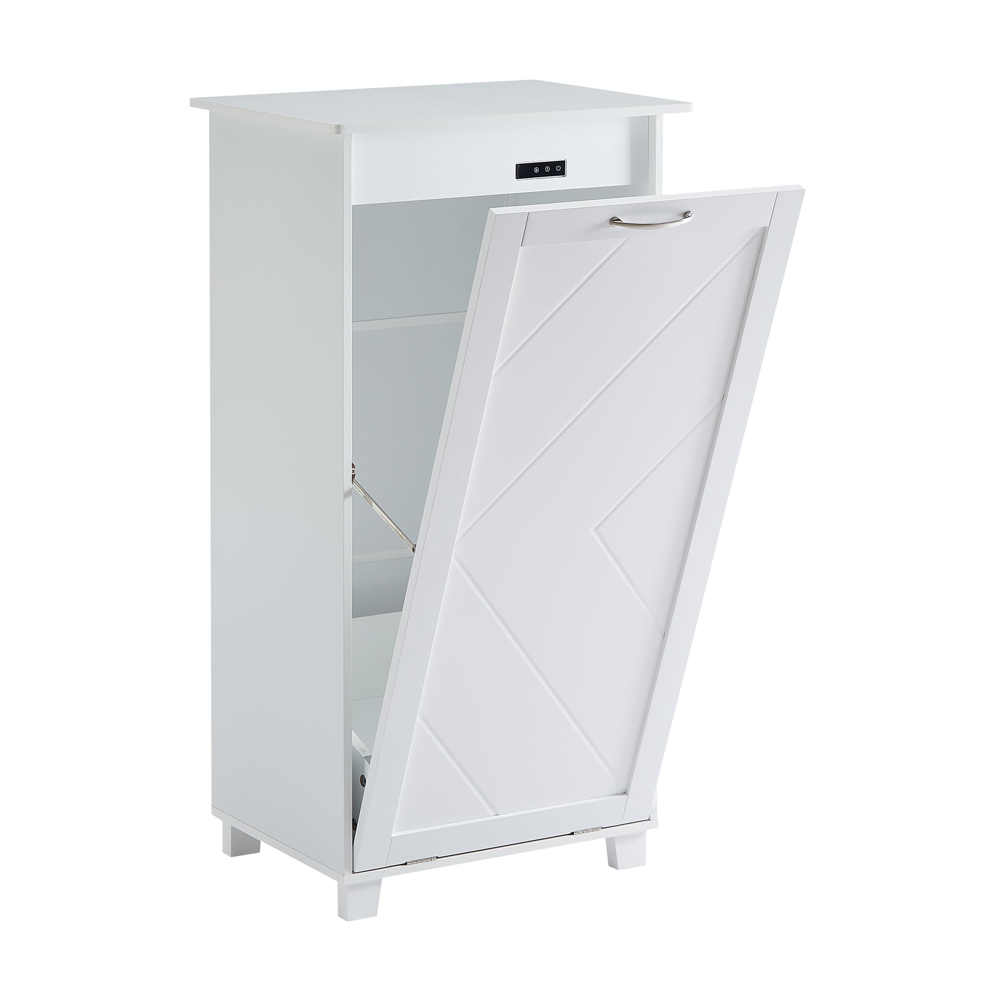 Front. Vecelo - Hidden Trash Can Cabinet with Deodorizer - Pull-Out Kitchen Garbage Bin Storage, MDF Wood Concealed Trash Cabinet - White.