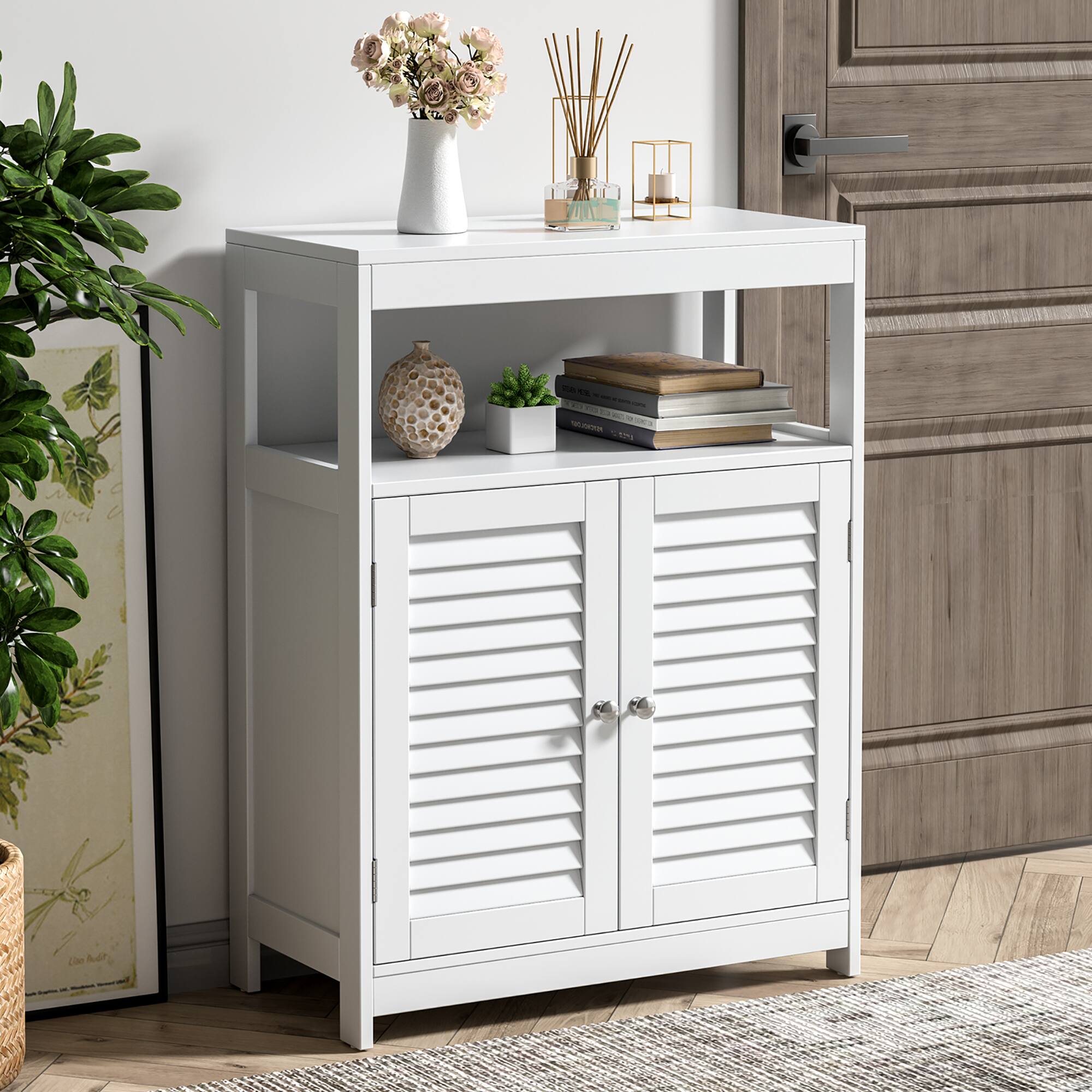 Alt View 3. Costway - Costway Bathroom Floor Cabinet Free Standing Storage Organizer w/ Double Shutter Doors - White.