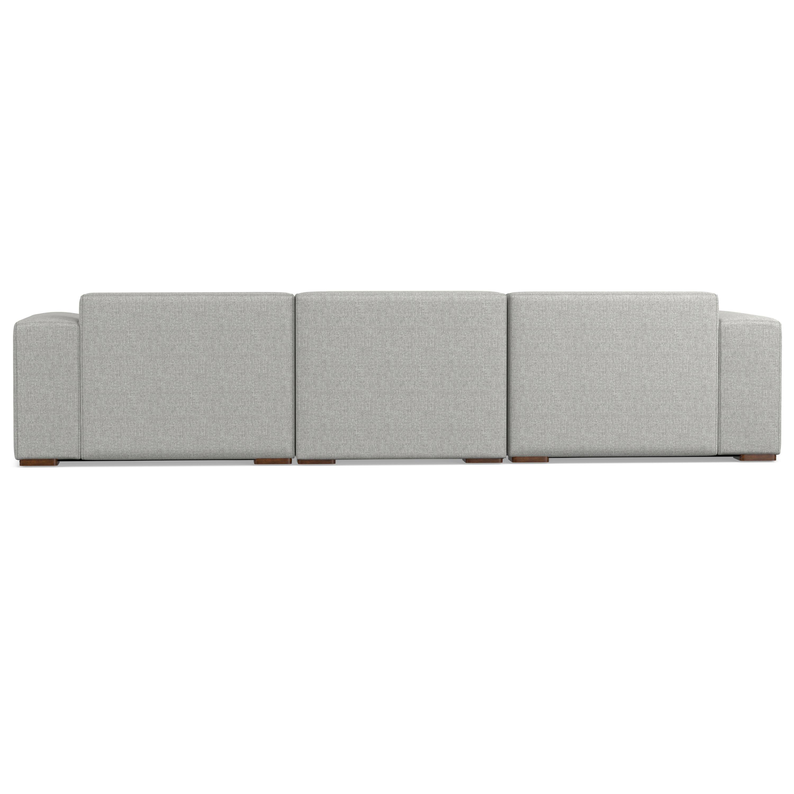 Back. Simpli Home - Rex 3-Seater Modular Sofa and Ottoman Set in Tightly Woven Performance Fabric - Pale Grey.