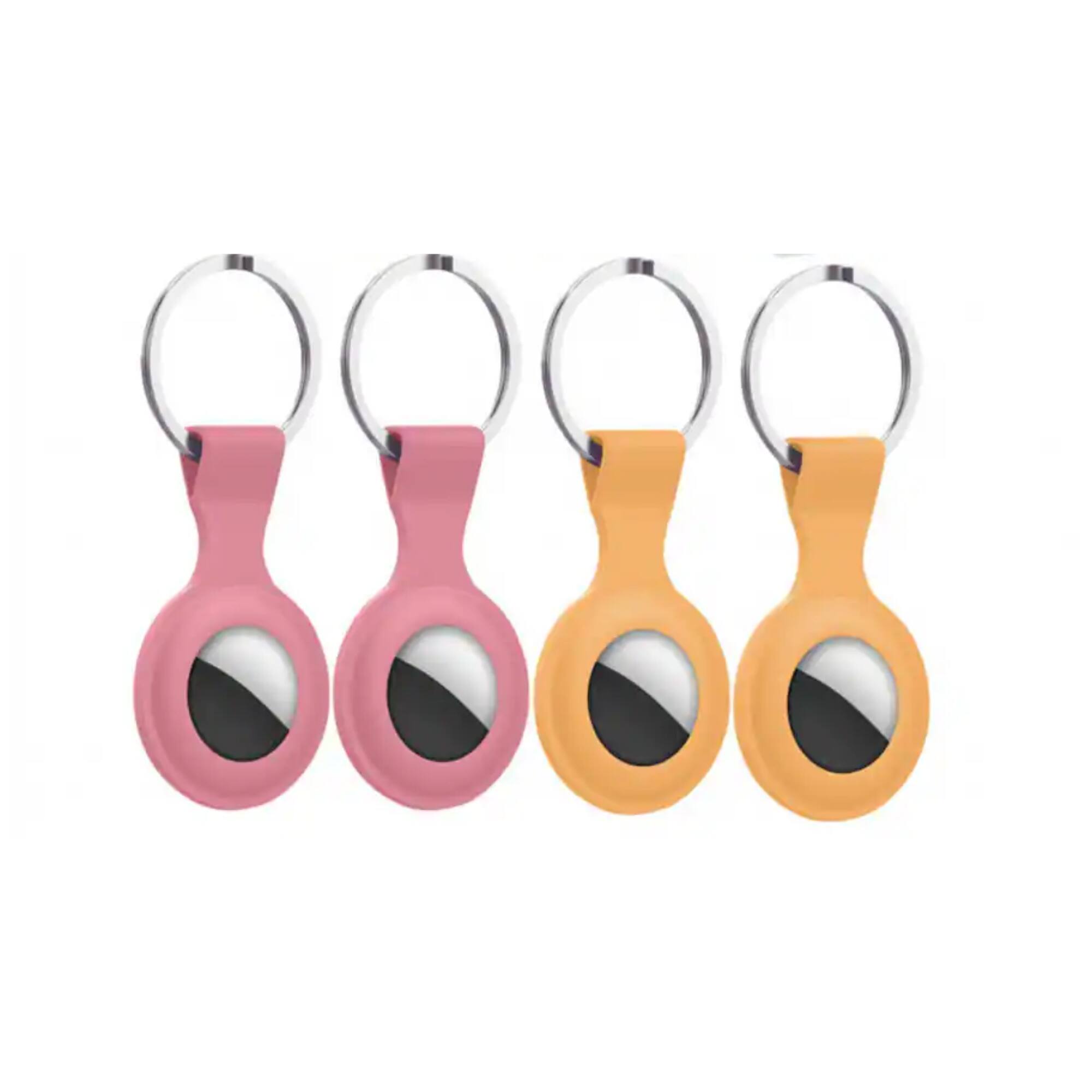 Front. Rainforest Accessories - Key Ring Case for Apple Airtags Pink & Orange - Pack of 4 - Multi.