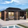 PURPLE LEAF - Sunroom Outdoor Hardtop Gazebo Wood Grain Columns Aluminum Frame Galvanized Steel Double Roof All-Weather Screen House - Not provided