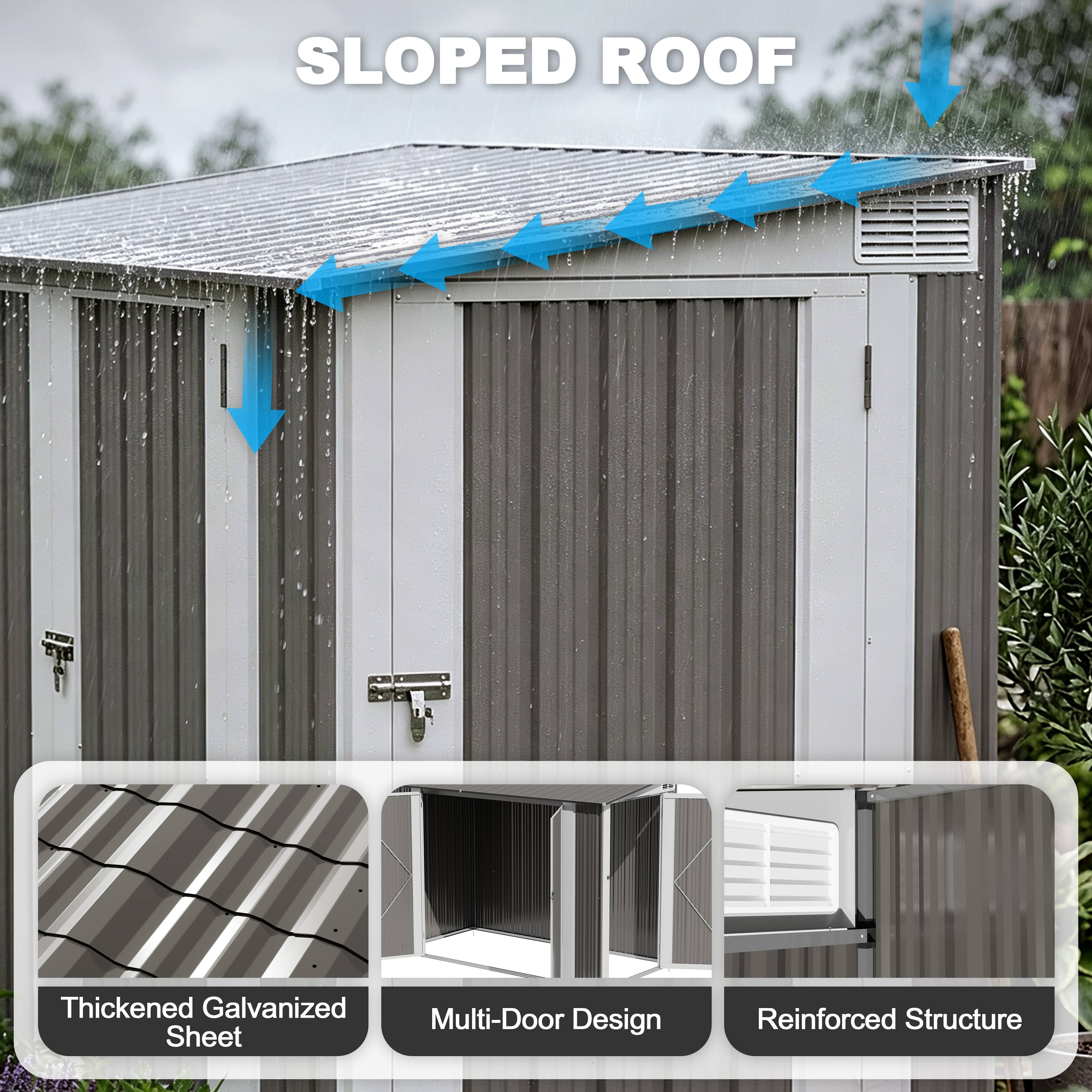 SLOPED ROOF

- Thickened Galvanized Multi-Door Design Sheet
- Reinforced Structure