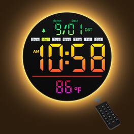 Dazzed Corner - Large Digital Wall Clock with Remote Control, Auto-Dimming - Multicolor