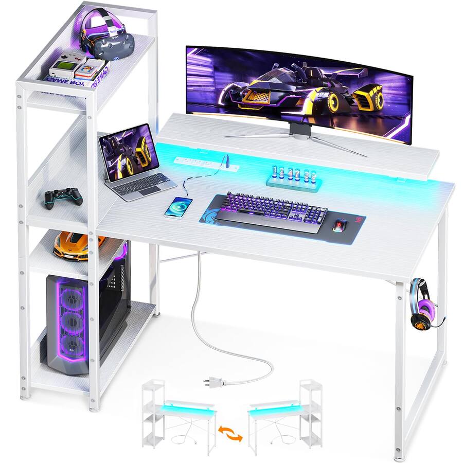 JETRANSPORT Reversible Gaming Desk Led Lights 40 Inch Computer With ...