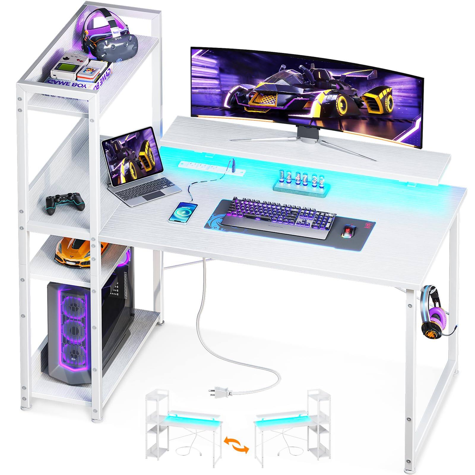 JETRANSPORT Reversible Gaming Desk Led Lights 40 Inch Computer With ...