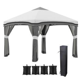 Outsunny - 10' x 10' Pop Up Canopy Tent with Netting, Instant Tents for Parties, Height Adjustable, with Wheeled Carry Bag - Gray