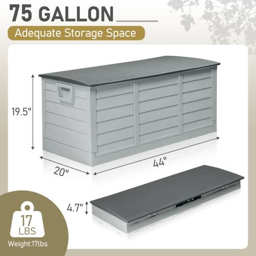75 GALLON  
Adequate Storage Space  

Dimensions:  
- Height: 19.5"  
- Width: 20"  
- Depth: 44"  

Weight: 17 lbs