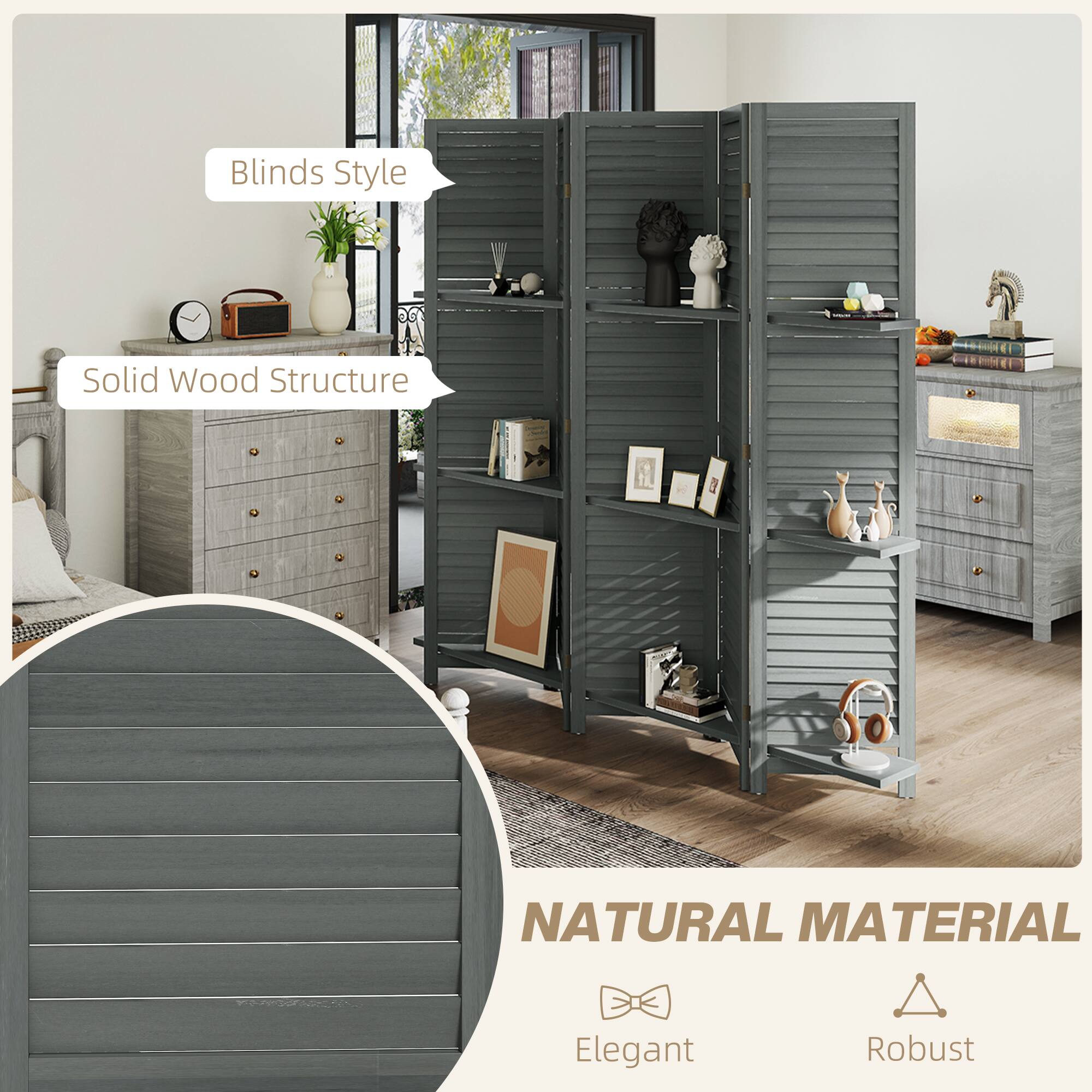 Blinds Style, Solid Wood Structure, Natural Material, Elegant, Robust