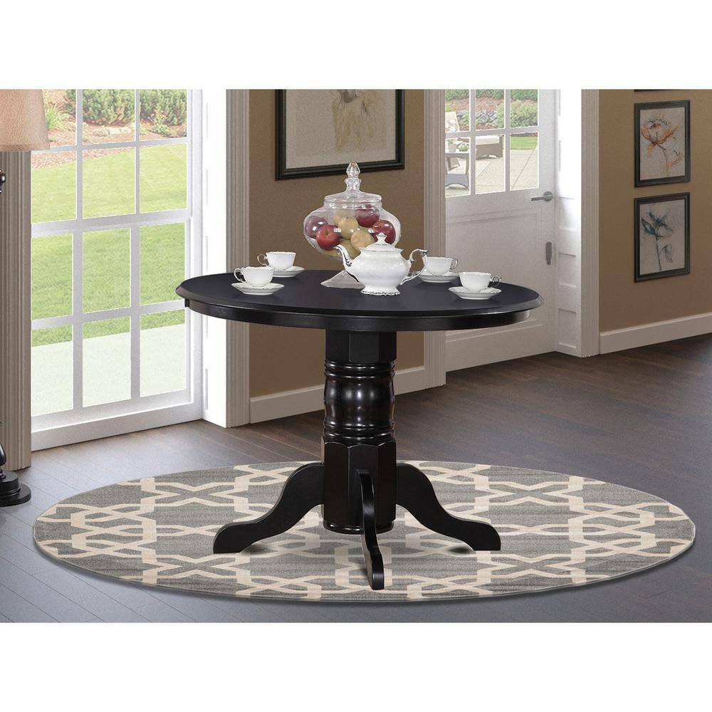 Angle. East West Furniture - East West Furniture SHFO3-BLK-01 3-Pc Dinette Room Set Includes 1 Pedestal Dining Table and 2 Cream Linen Fabric Dining - Black.
