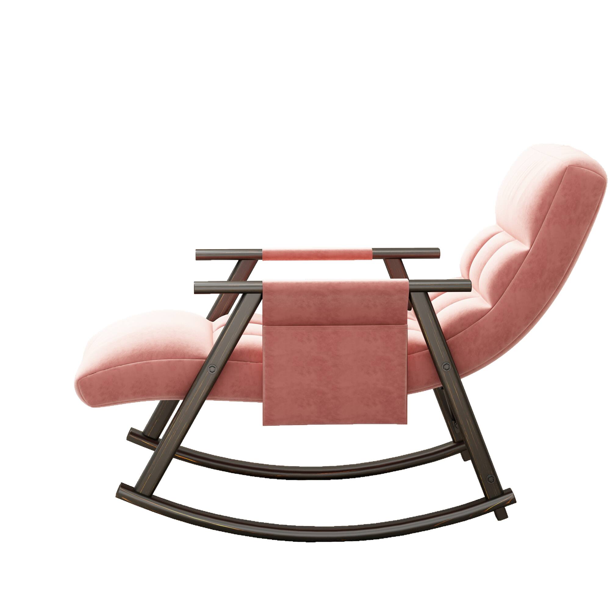 Alt View 6. GOODSILO - Adjustable High Back Casual Rocking Chair with Footrest and Side Pockets for Living Room Bedroom or Balcony - Pink.