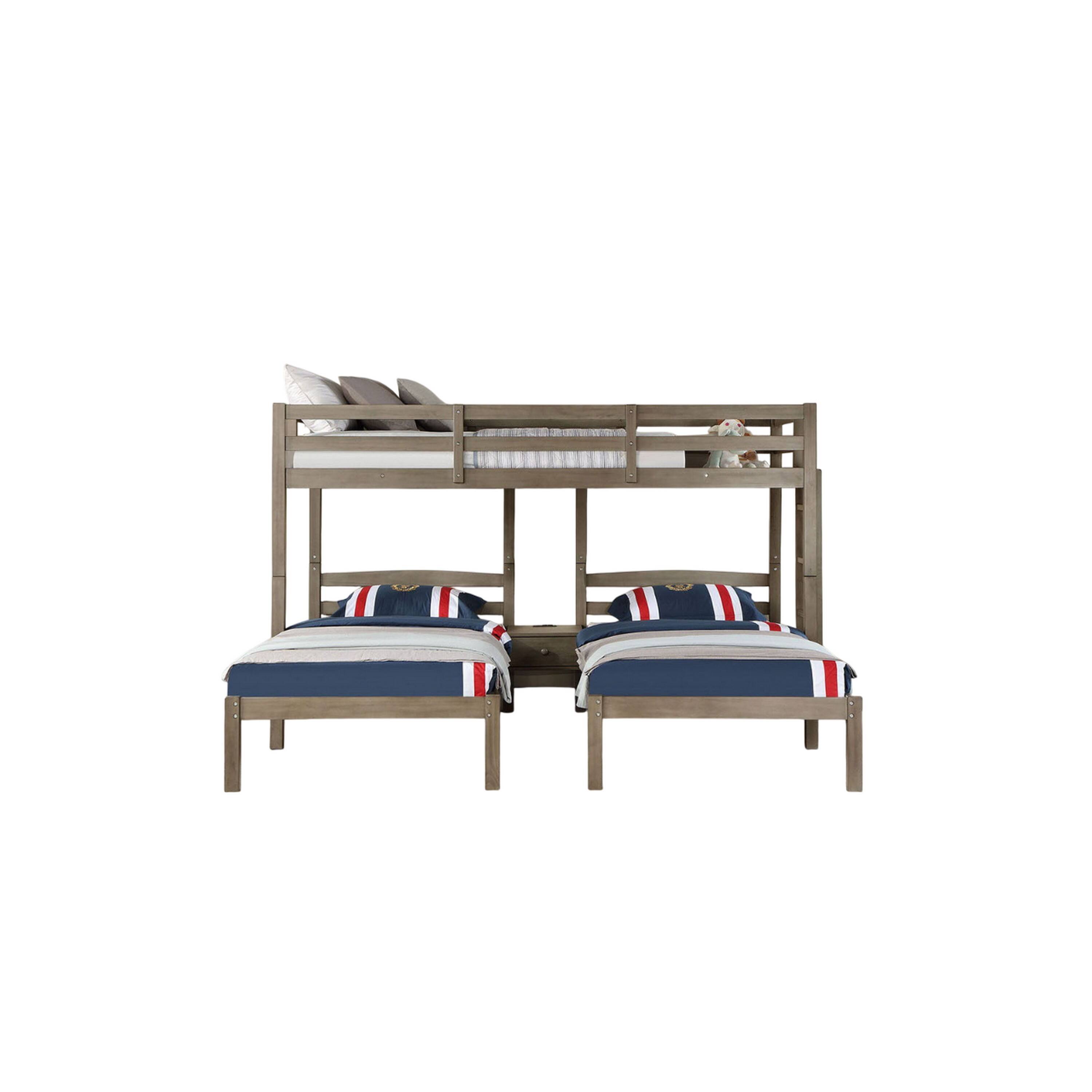 Alt View 1. Manhattan Lane - Tenn Triple Twin Bunk Bed, Built In Nightstand and USB Port, Gray Wood - Gray.