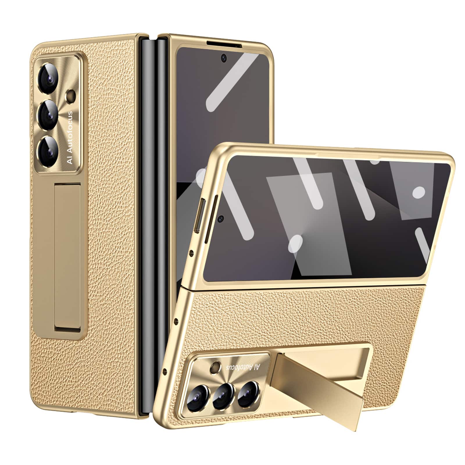 Dteck - for Samsung Galaxy Z Fold8 Ultra Litchi Texture Phone Case,Built-in Screen Protector & Foldable Stand,Rugged Back Cover - Gold price history on PriceWatchPro