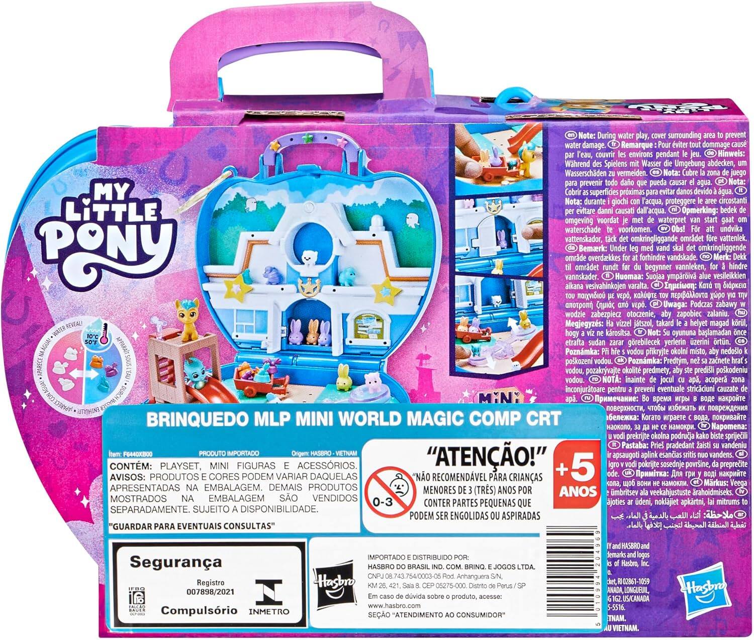 **Note:** During water play, cover surrounding area to prevent water damage.  
**Remarque:** Pour éviter tout dommage cause d'eau, recouvrez l'entourage pendant le jeu.  
**Hinweis:** Während Spielens Umgebung abdecken, Wasserschaden vermeiden.  
**Prevenir:** MY superficies próximas circostanti durante Facqua, proteggere LITTLE omgeving voordat dall'acqua waterpret Opmerking: waterschade voorkomen.  
**undvika vattenskador omkringliggande område wattenlek PONy Bemark:** omkringliggende område overdaekkes forhindre vandskade.  
**omradet begynner vannleken, vannskader.**  
**Hoomaa:** ymparoiva vesileikkien vesivahinkojen Inuciwon:** z n u Uwaga:** Podczas zabawy zabezpiecz otoczenie, zapobiec zalaniu.  
**WATERREWEAL Megjegyzs:** jatszol, krositsa oyununa baslamadan