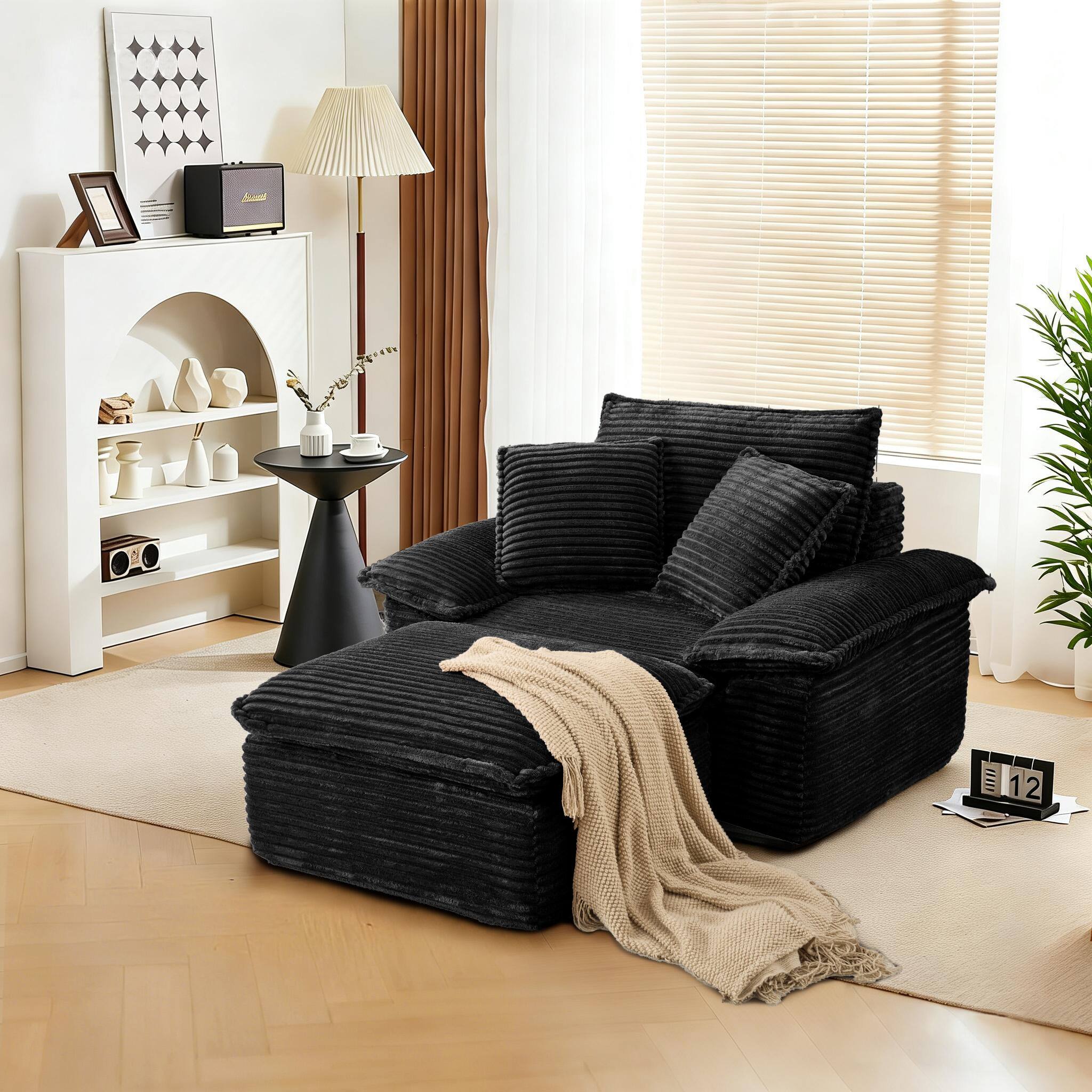 Angle. Electra Tech Xpress - 48" Boneless Couch with Removable Ottoman,Oversized Upholstered Lounge Sofa Bed with Pillows,No Assembly - Black.