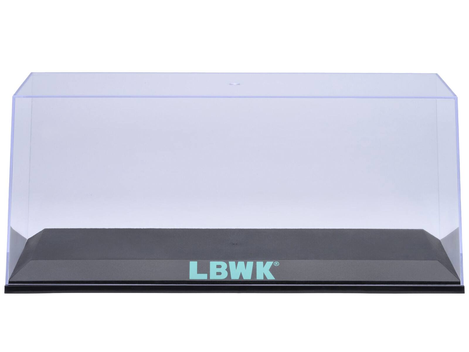Angle. Autoart - Collectible Display Show Case with Black Plastic Base and Green "LBWK" Logo for 1/18-1/24 Scale Model Cars by Autoart - Black.