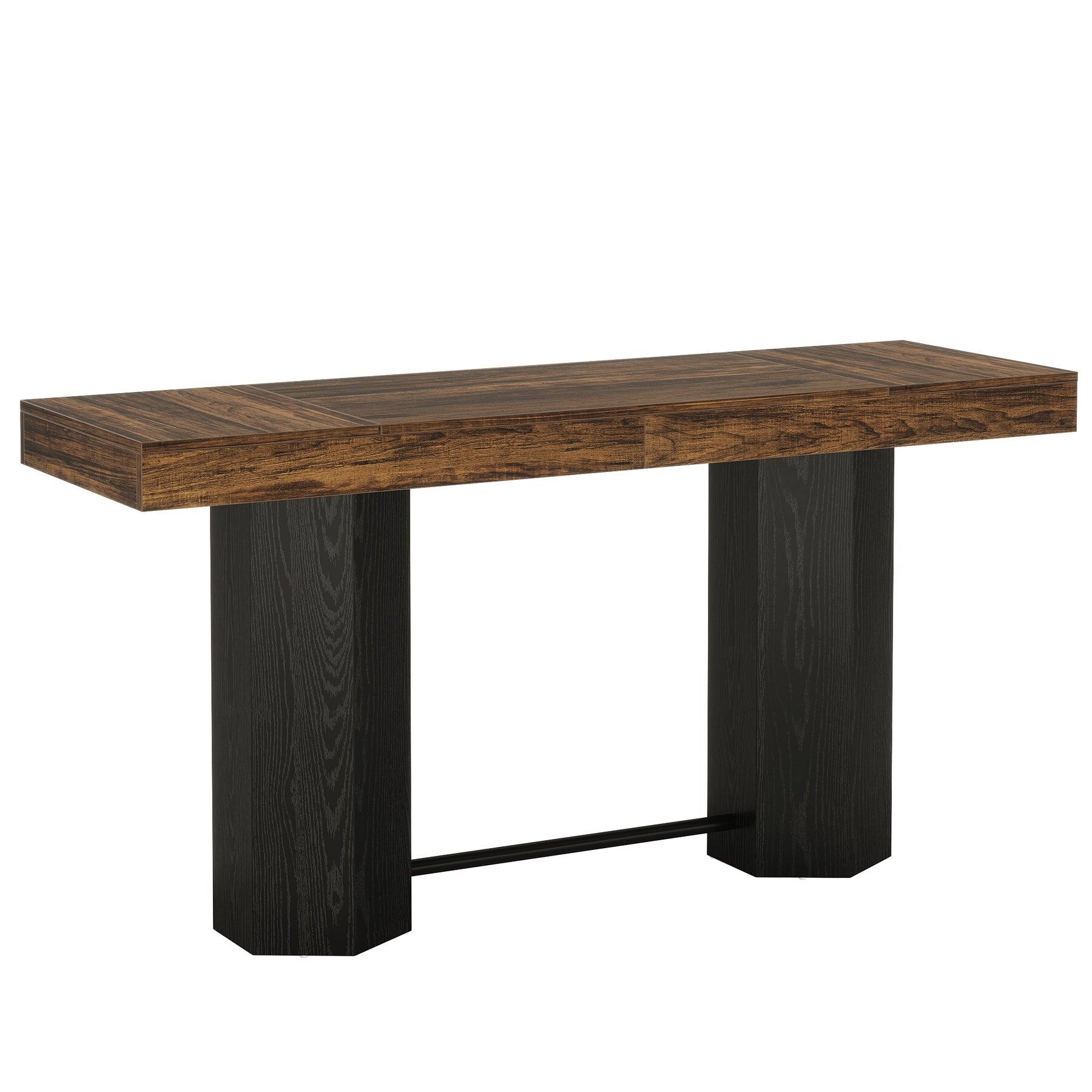 Alt View 5. Tribesigns - Bar Table with Engineered Wood Construction, Footrest and Rectangular Top for Kitchen and Living Room - Brown.