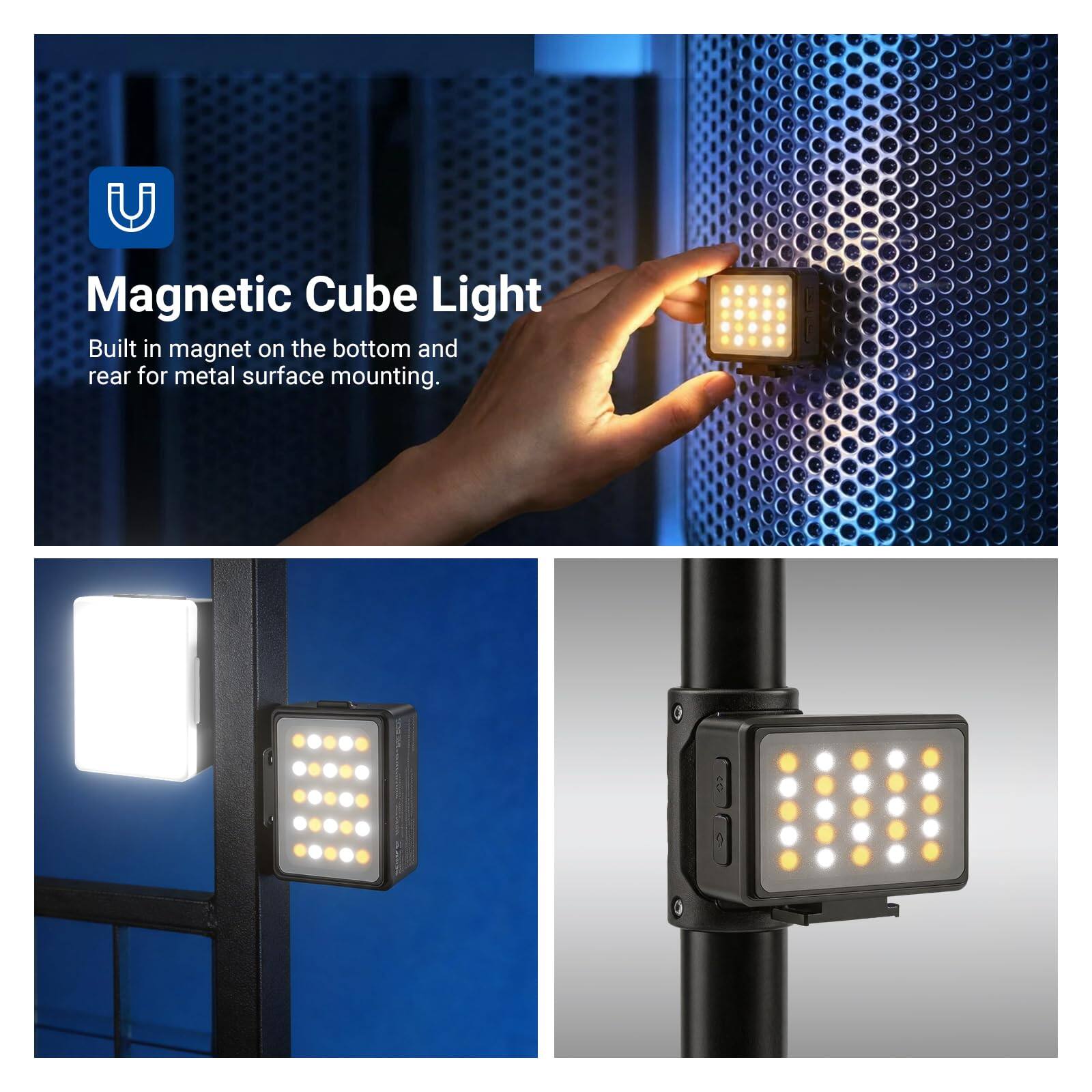 Magnetic Cube Light  
Built in magnet on the bottom and rear for metal surface mounting.