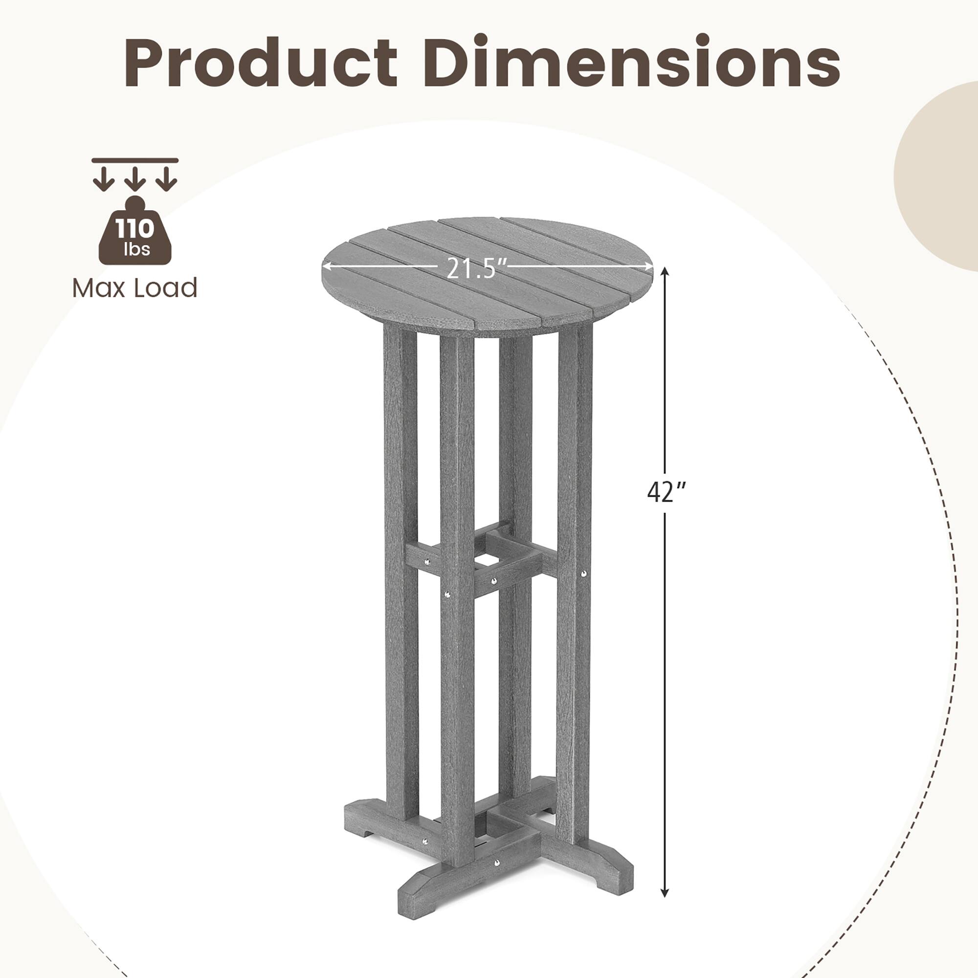 Product Dimensions  
Max Load: 110 lbs  
Diameter: 21.5"  
Height: 42"